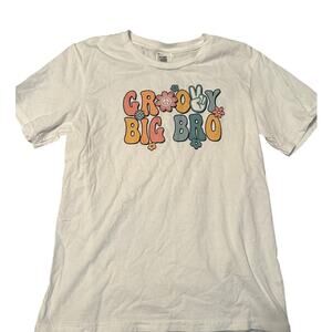 NWOT Port and Company Kid's Groovy Big Bro White Tee Shirt Size Medium (10)